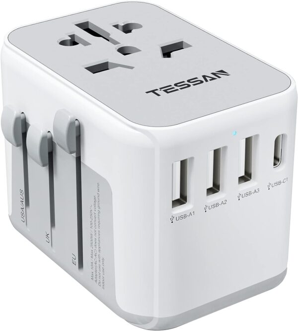 TESSAN Universal Travel Adapter, International Power Adapter with 4 USB Ports (1 USB C), Worldwide Plug Adaptor Wall Charger for USA to Europe UK France Germany Spain Ireland Australia(Type C/G/A/I) - Image 2