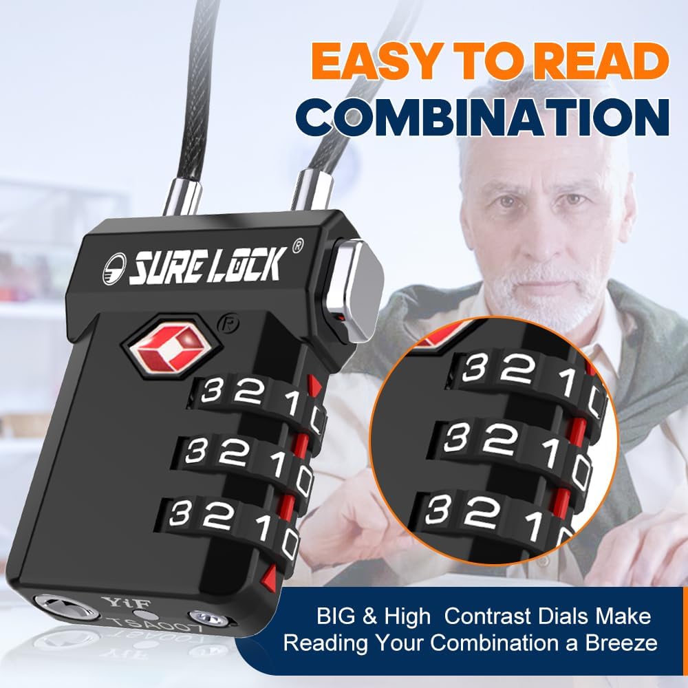 SURE LOCK TSA Approved 3-Digit Combination Luggage Locks – Open Alert Indicator, Re-settable Code with Zinc Alloy Body, Easy-Read Dials for Suitcase, Backpack, Gym Locker & Toolbox (Multiple Colors) - Image 4