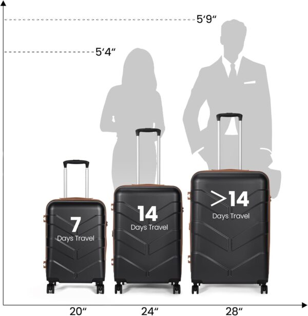 Luggage Sets 3 Piece with Spinner Wheel, Hardside Suitcase Set with TSA Lock, Expandable Lightweight Travel Luggage for Men and Women, Black - Image 8