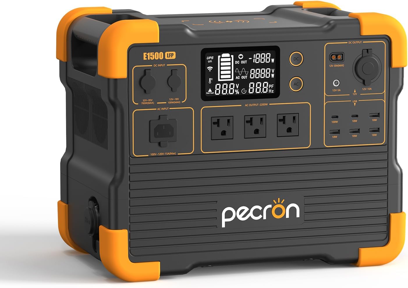 pecron Portable Power Station, E1500LFP Solar Generator 1536Wh, 2200W LiFePO4 Battery Backup, Fast Charging Power Station for Home use, RV, and Outdoor Camping - Image 2