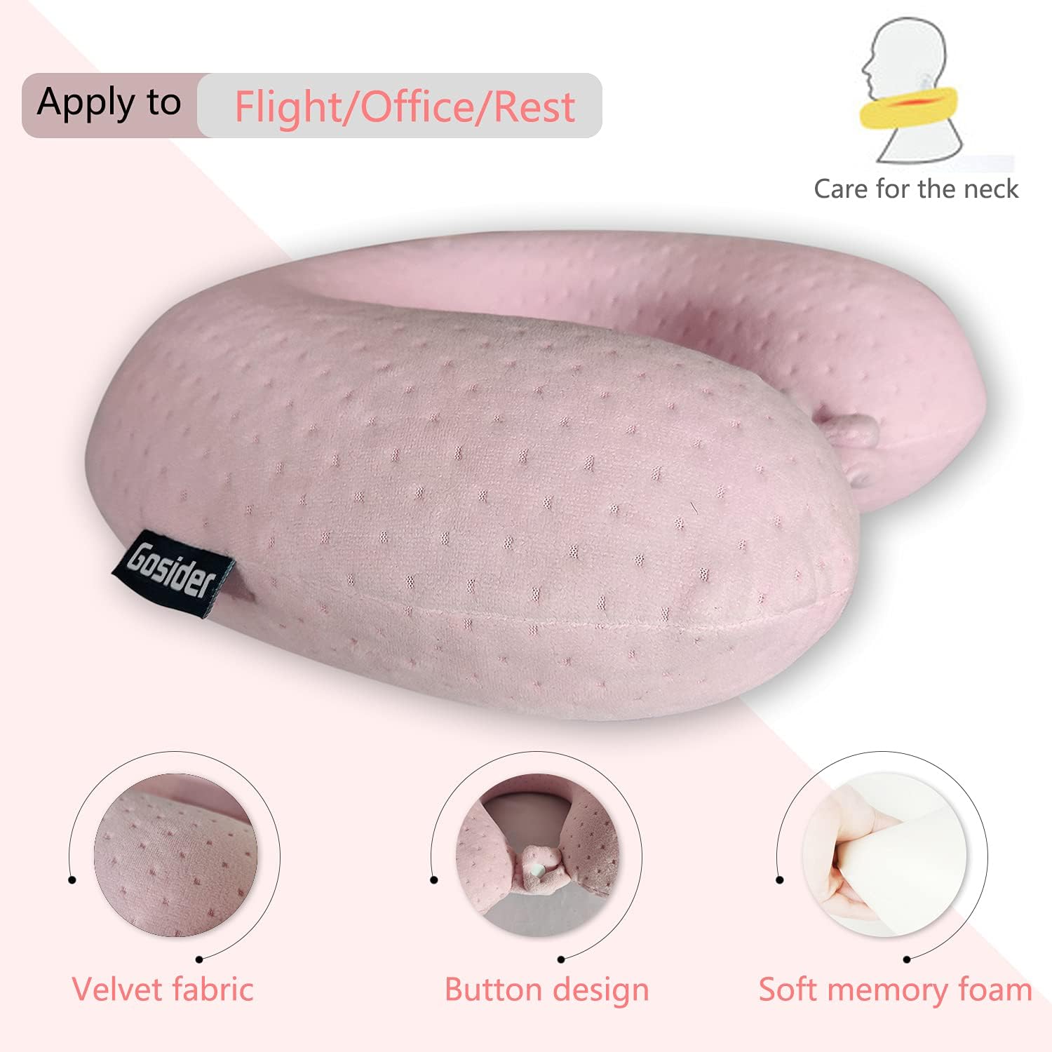 Neck Pillows for Sleeping Travel Pink Travel Pillow Comfortable U Shape Memory Foam Pillows Neck and Head Support Portable Travel Neck Pillow Suitable for Planes, Trains, Self-Driving Cars - Image 3
