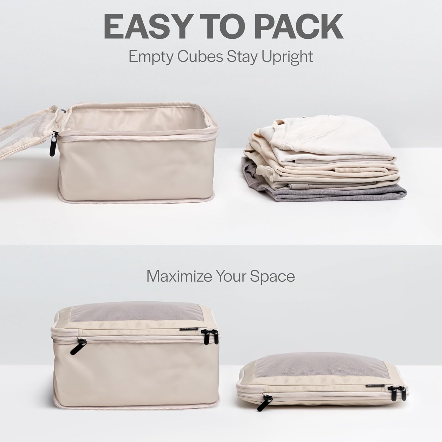 Aerotrunk Compression Packing Cubes for Travel - Luggage Organizer Bags - Double Zipper Packing Cubes for Suitcases (6-Pack, Beige) - Image 6