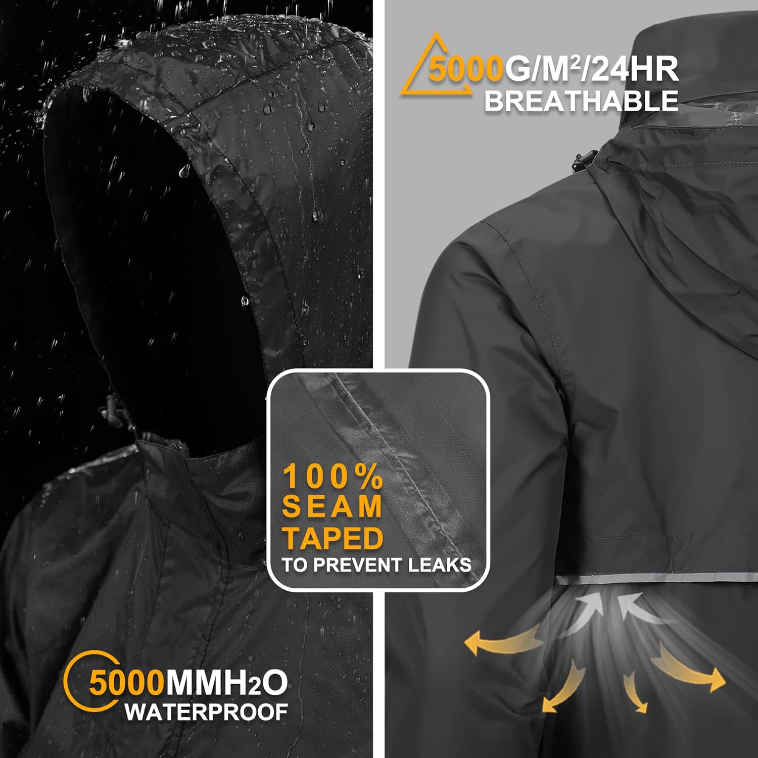 Outdoor Ventures Men's Rain Jacket Waterproof Lightweight Packable Rain Pullover for Hiking Golf Running - Image 3
