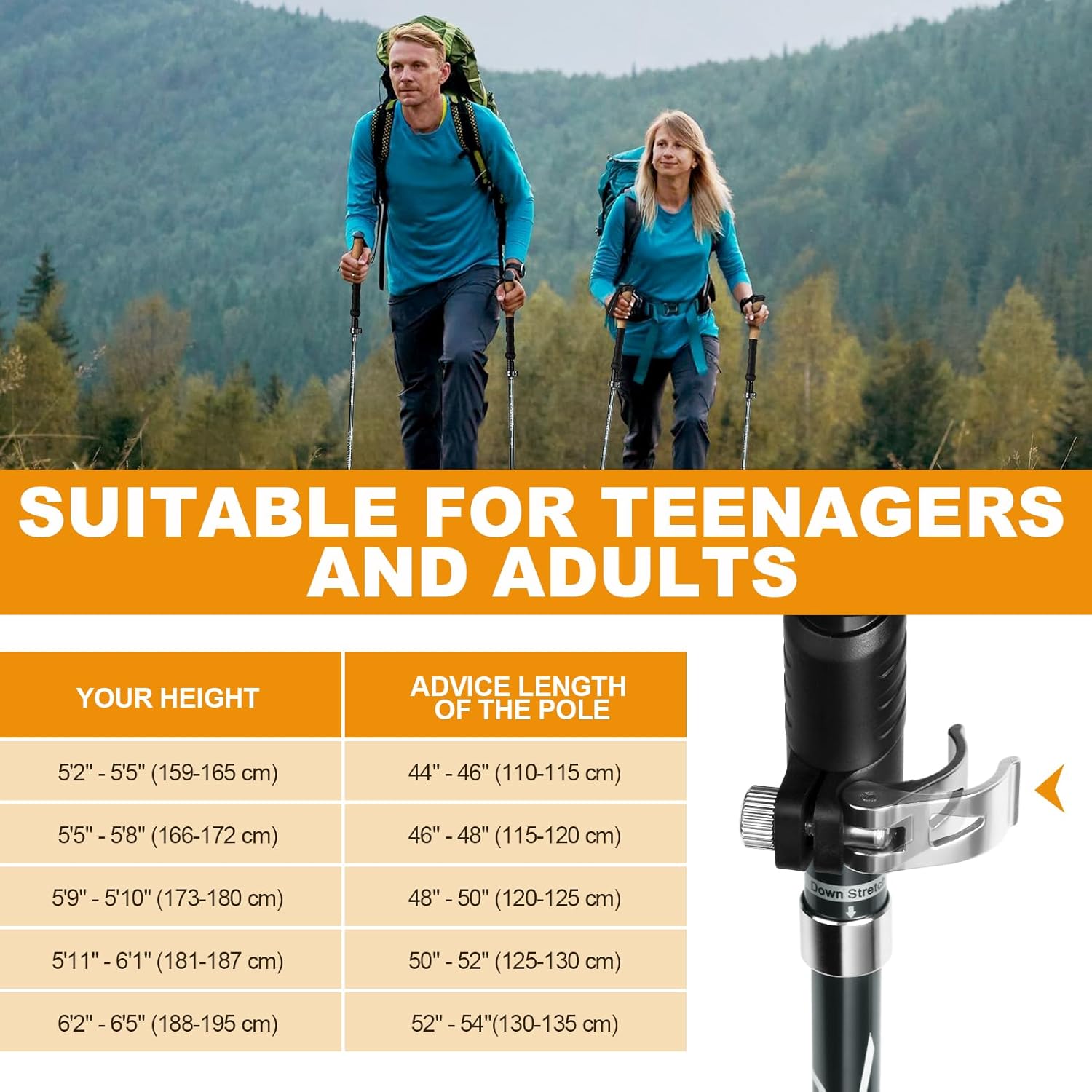 COVACURE Trekking Poles - Collapsible Hiking Sticks with Anti-Shock Tips, Lightweight & Foldable Walking Sticks for Snow Trails & Mountain Climbs, Durable Trekking Gear for Men and Women - Image 5