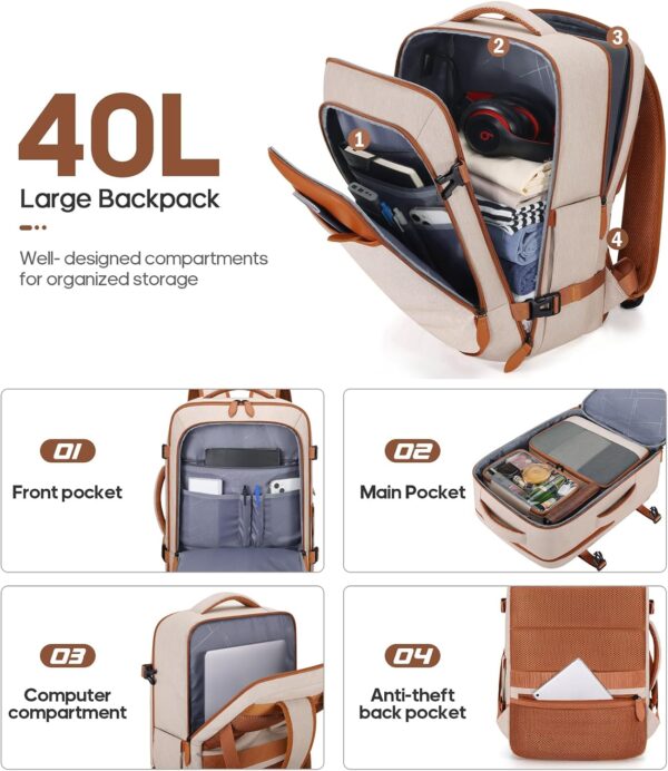 Luggage Sets 3 Piece, Carry On Luggage 20In With Spinner Wheels,PC Hardside Suitcase Set with TSA Lock,Durable Carry On Suitcase With Travel Backpack for Men (Beige, 3 piece set (20inch)) - Image 6