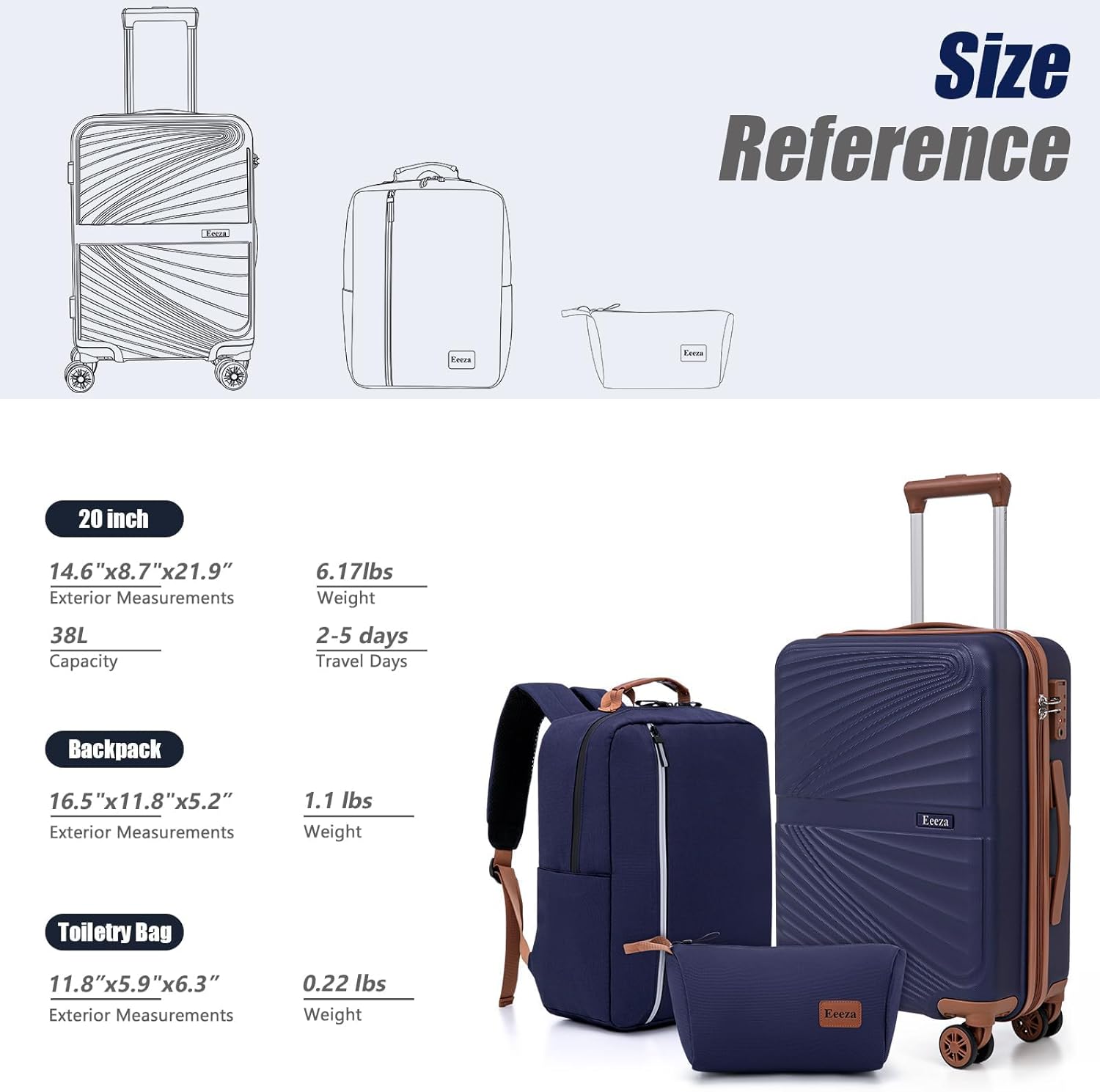 Luggage Sets 3 Piece, Suitcases with Wheels, ABS Hard Case Luggage with TSA Lock Spinner Wheels, Carry On Luggage Set (20inch) - Image 8