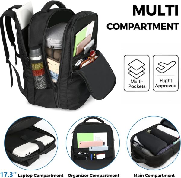 MATEIN Carry on Backpack, Flight Approved Travel Backpack with USB Port, TSA Personal Item Travel Bag fits 17" Laptop, Large Water Resistant Luggage Overnight Weekender Bag for Men & Women, Black - Image 4