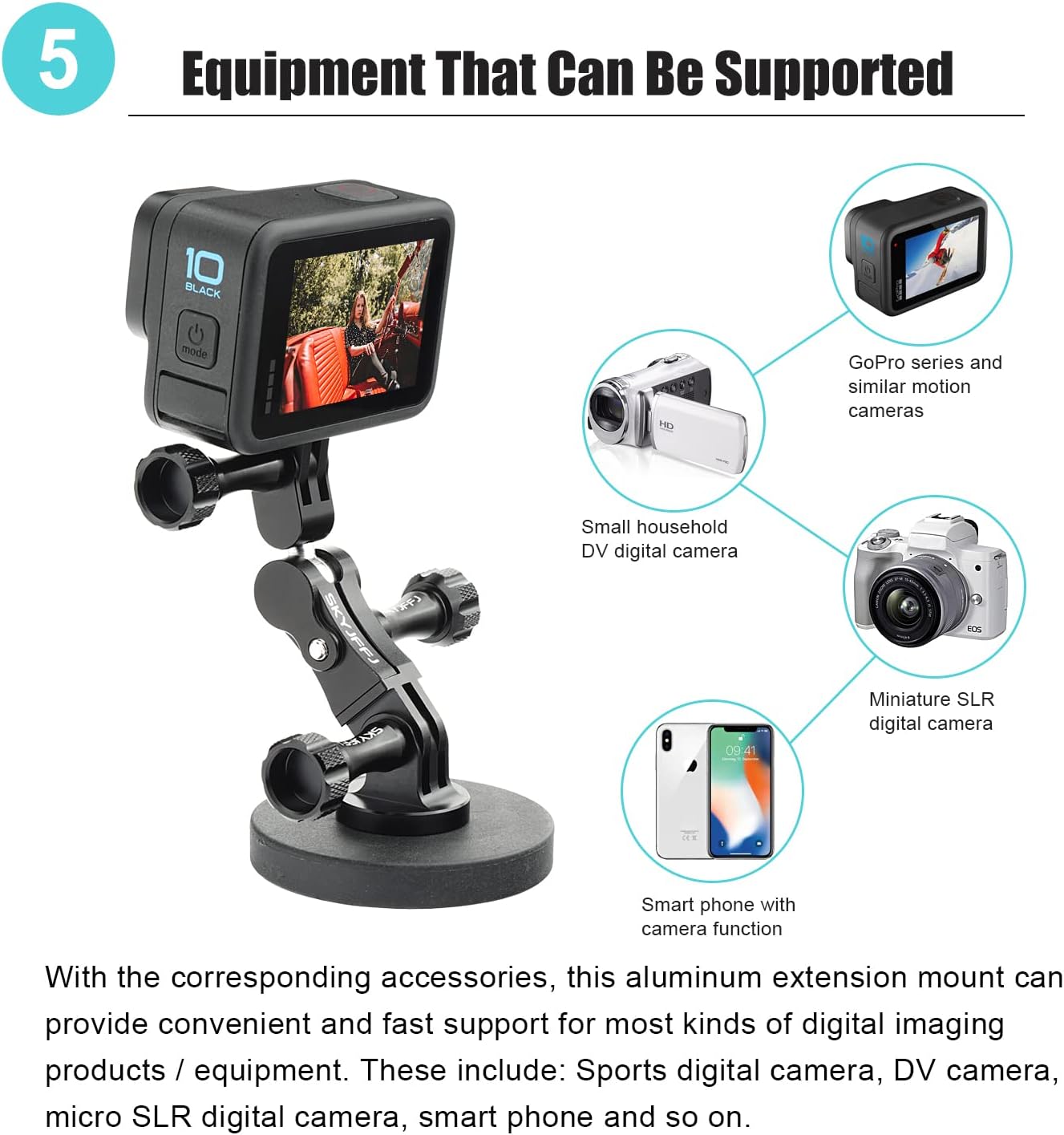 Aluminum Ball gopro Handlebar Mount, 360 Rotation and Lock Any Direction, Shock-Resistant, Compatible with Gopro Hero 8 9 10 11 12, Max, DJI OSMO Action Camera - Image 7
