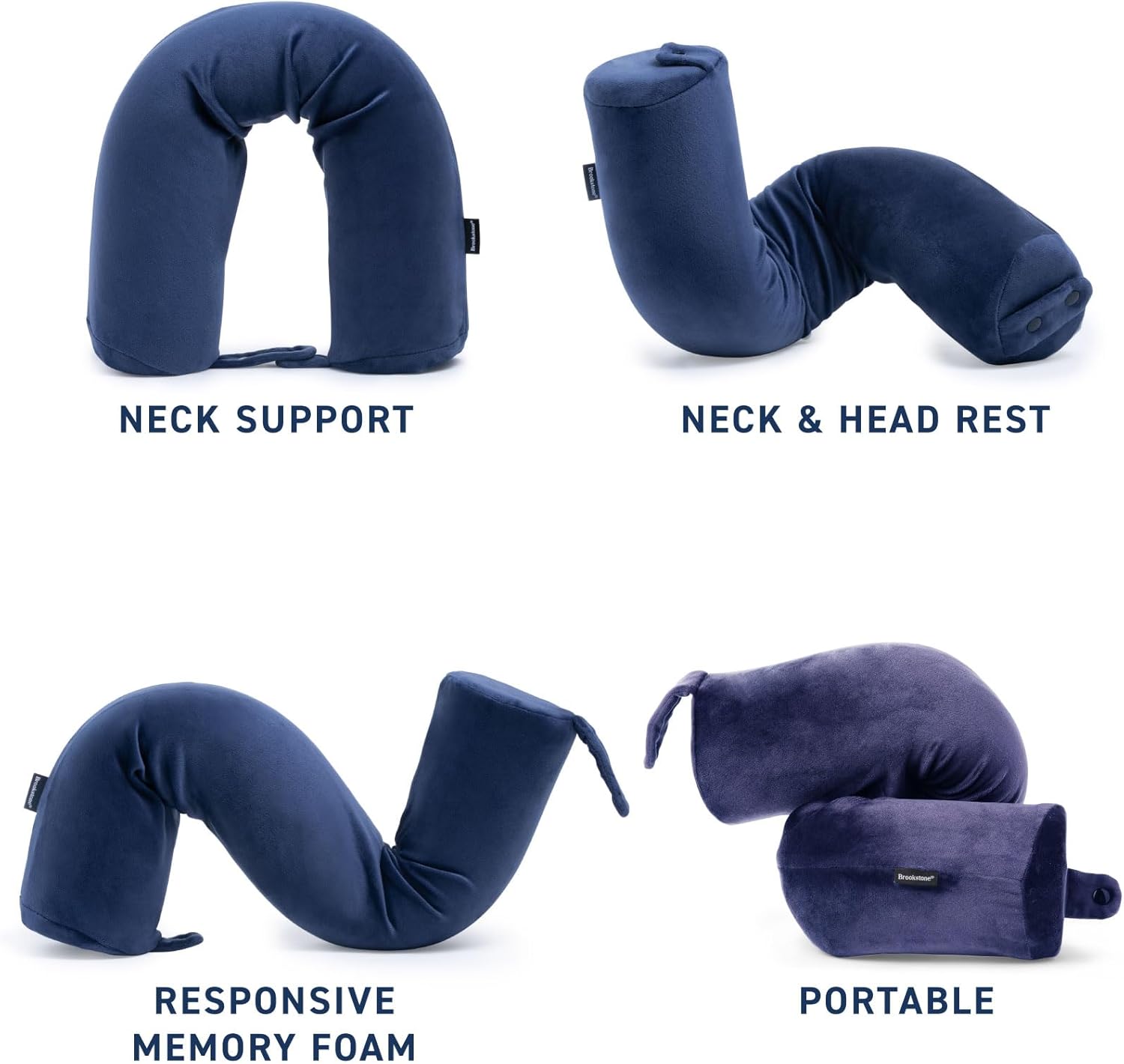 Brookstone Free Form Travel Pillow - Lightweight Flexible Memory Foam Travel Neck Pillow for Sleeping, Car, Airplane & Travel Support, Blue - Image 4