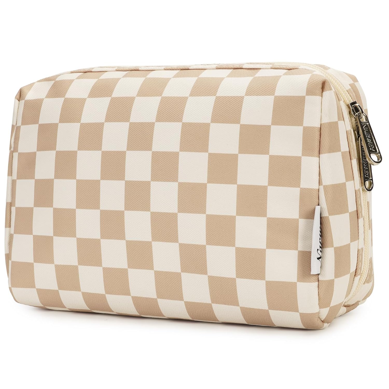Narwey Checkered Makeup Bag Travel Cosmetic Bag Organizer Toiletry Bag Make Up Bags with Compartments for Women Girls (Large, Light Checkerboard) - Image 2