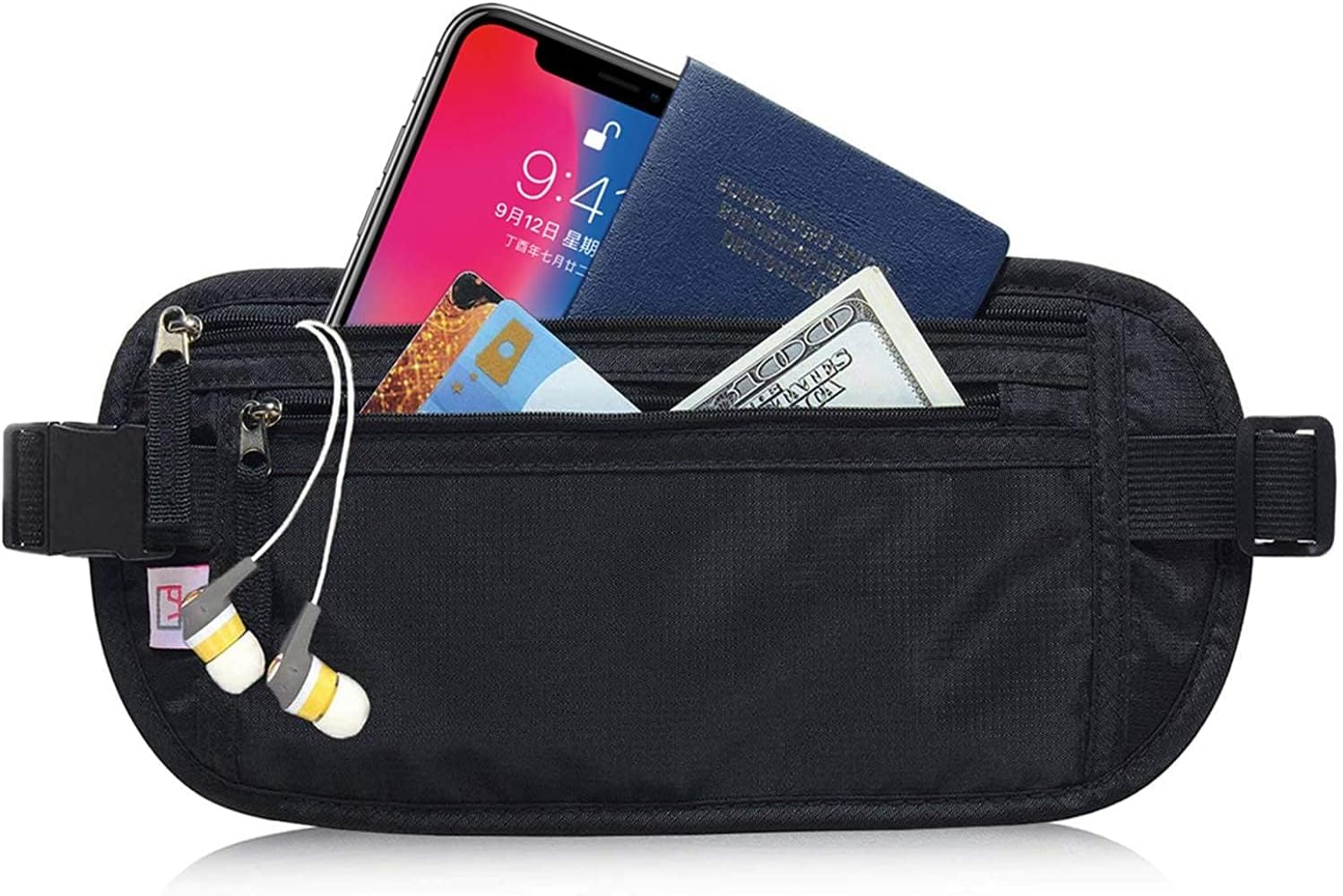 RFID Blocking Travel Wallet - Money Belt & Passport Holder, Slim Hidden Fanny Packs for Women Men - Black - Image 3