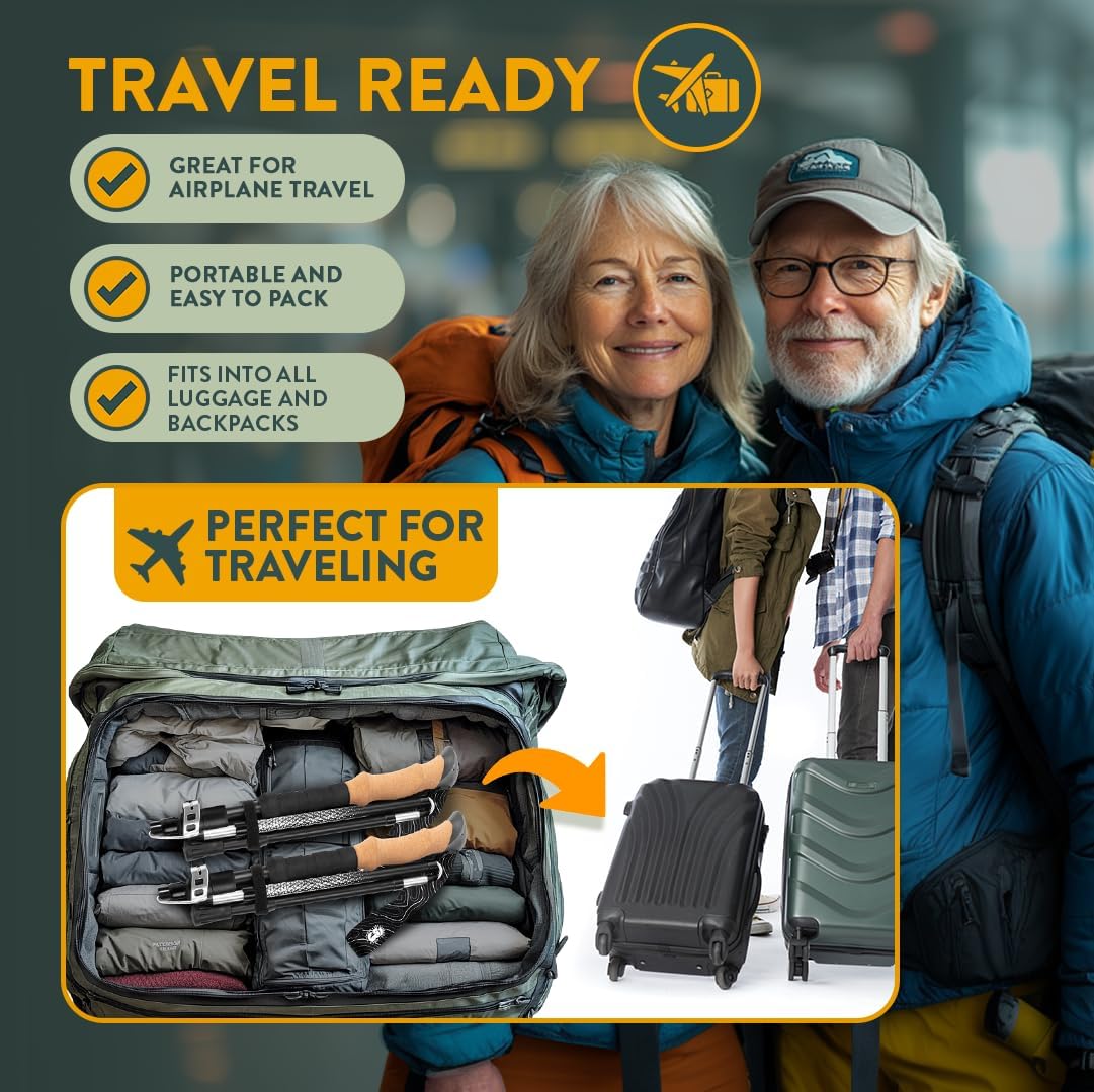 Premium Foldable Hiking Poles by USA Brand - Adjustable, Lightweight Trekking Poles Made of Aircraft Aluminum, Metal Flip Locks & Comfortable Real Cork and EVA Foam Grips - Image 8