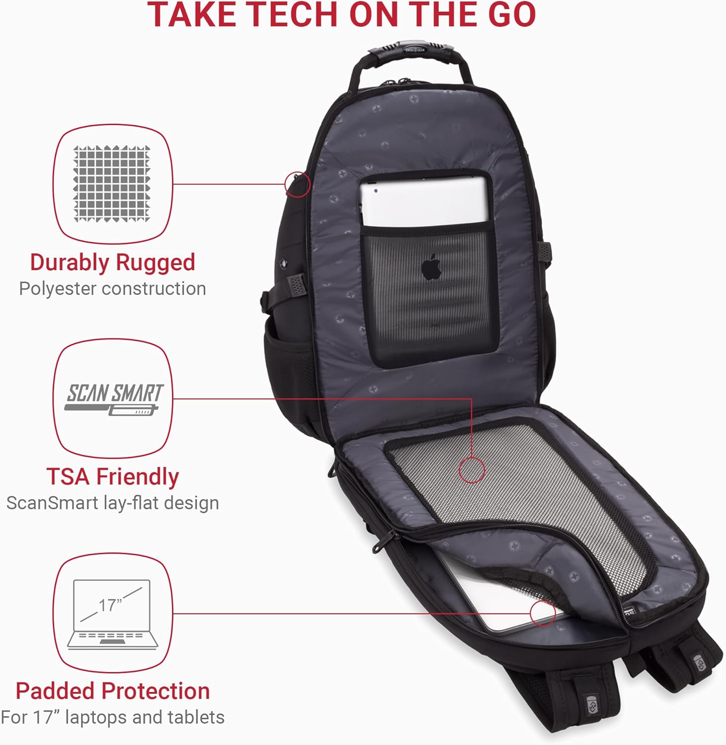 SwissGear 1900 Scansmart TSA 17 Laptop Backpack, Black/Black, 19-Inch - Image 3