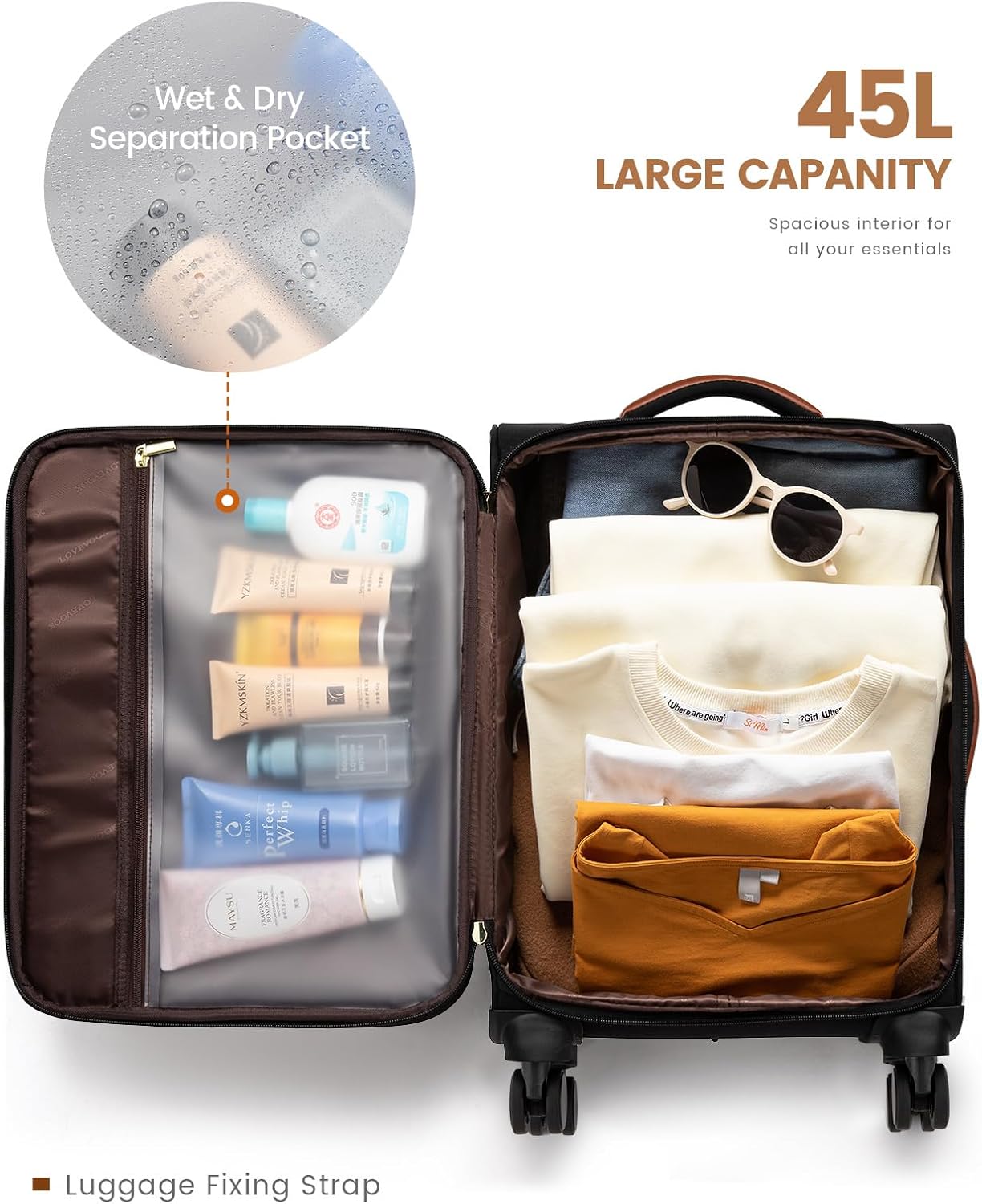 LOVEVOOK Carry On Luggage 22x14x9 Airline Approved, 20 Inch Softside Suitcases with Wheels, Lightweight Spinner Carry on Suitcase with TSA Lock, Water-Resistant Large Capacity Luggage for Travel - Image 4
