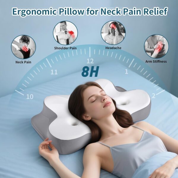 Cervical Neck Pillow for Pain Relief- Ergonomic Memory Foam Pillows for Sleeping, Dual Ear Relief Zone Contour Pillow, Neck Support Pillows for Side Back &Stomach Sleeper (White) - Image 8