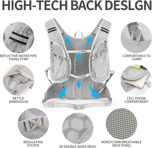 Hydration Pack Backpack, Lightweight Water Backpack with 2L Leakproof Hydration Bladder Daypack for Men Women,Running Hydration Vest for Outdoor Trail - Image 4