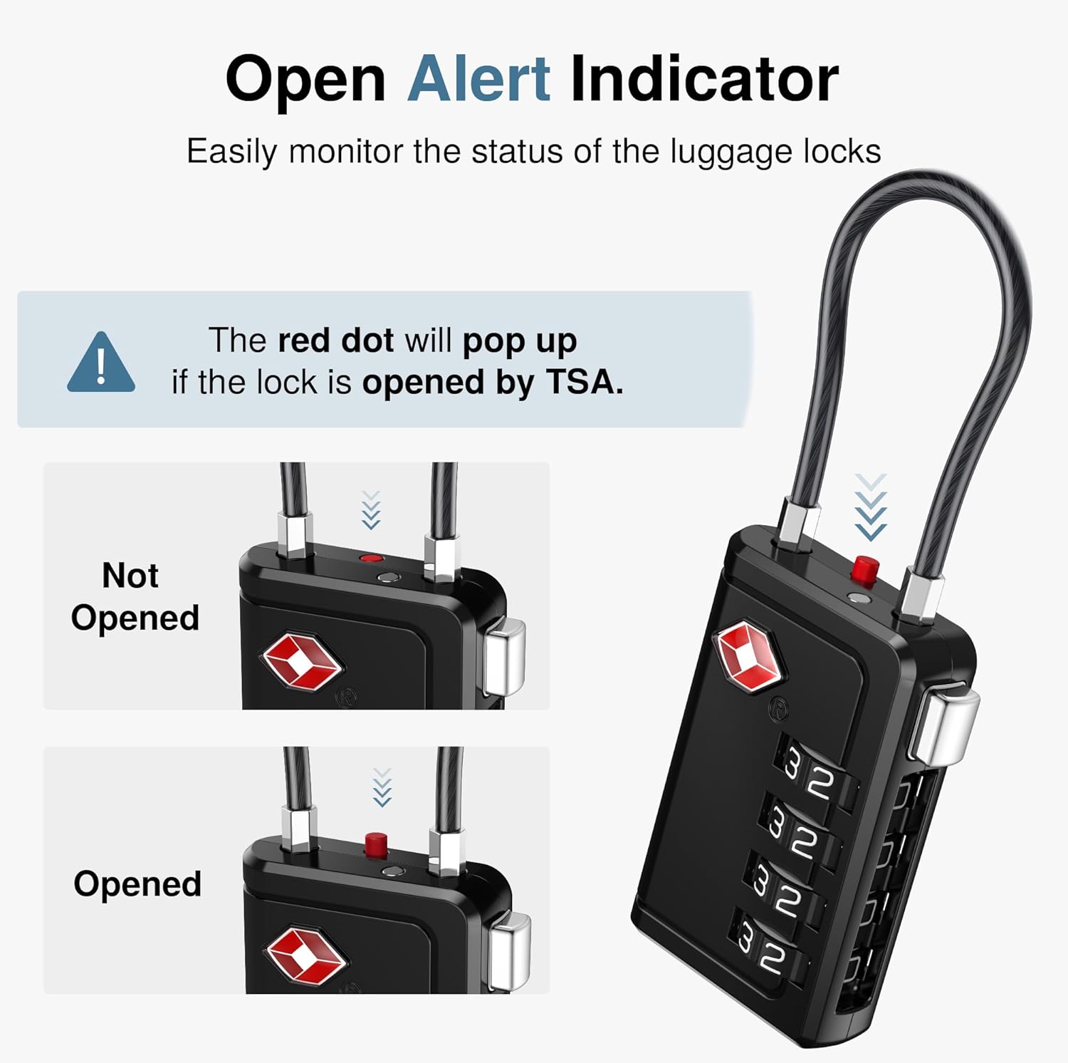 Puroma TSA Approved Luggage Travel Locks with Open Alert Indicator, 4 Digit Combination Resettable Code Zinc Alloy Lock for Suitcase, Backpack, Bag, Toolbox, Locker (2 Pack, Black) - Image 3