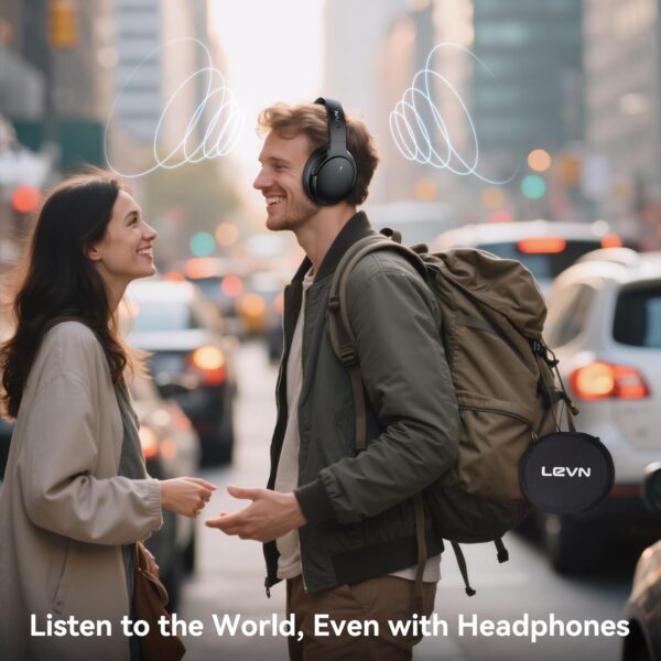 LEVN Hybrid Active Noise Cancelling Headphones, Wireless Headphones Bluetooth 5.4 with Transparent Mode, Hi-Res Audio, Deep Bass, 70H Playtime Over Ear Bluetooth Headset for Work/Travel/Home/Office - Image 5
