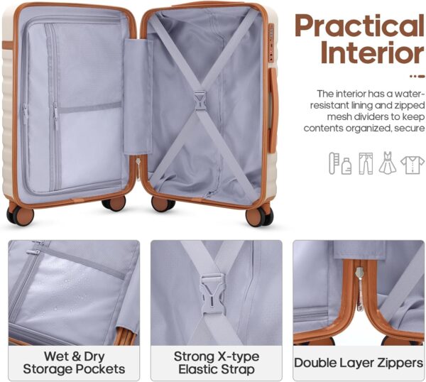 Luggage Sets 3 Piece, Carry On Luggage 20In With Spinner Wheels,PC Hardside Suitcase Set with TSA Lock,Durable Carry On Suitcase With Travel Backpack for Men (Beige, 3 piece set (20inch)) - Image 3
