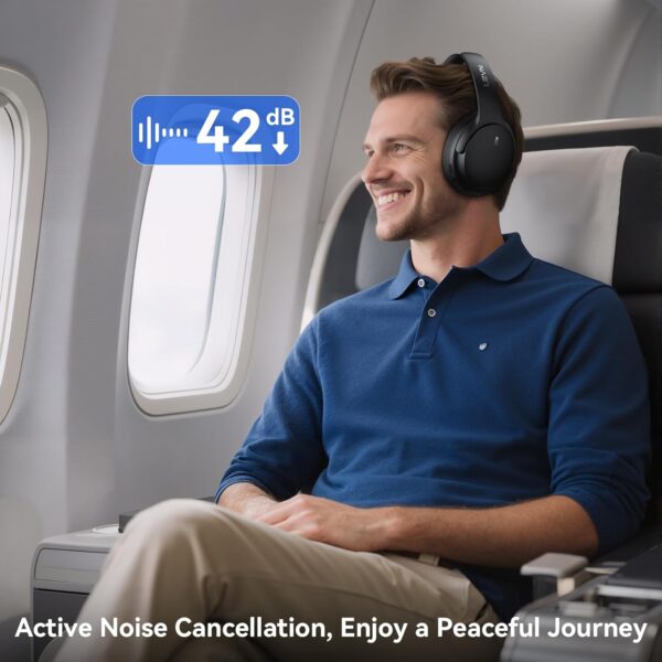 LEVN Hybrid Active Noise Cancelling Headphones, Wireless Headphones Bluetooth 5.4 with Transparent Mode, Hi-Res Audio, Deep Bass, 70H Playtime Over Ear Bluetooth Headset for Work/Travel/Home/Office - Image 3