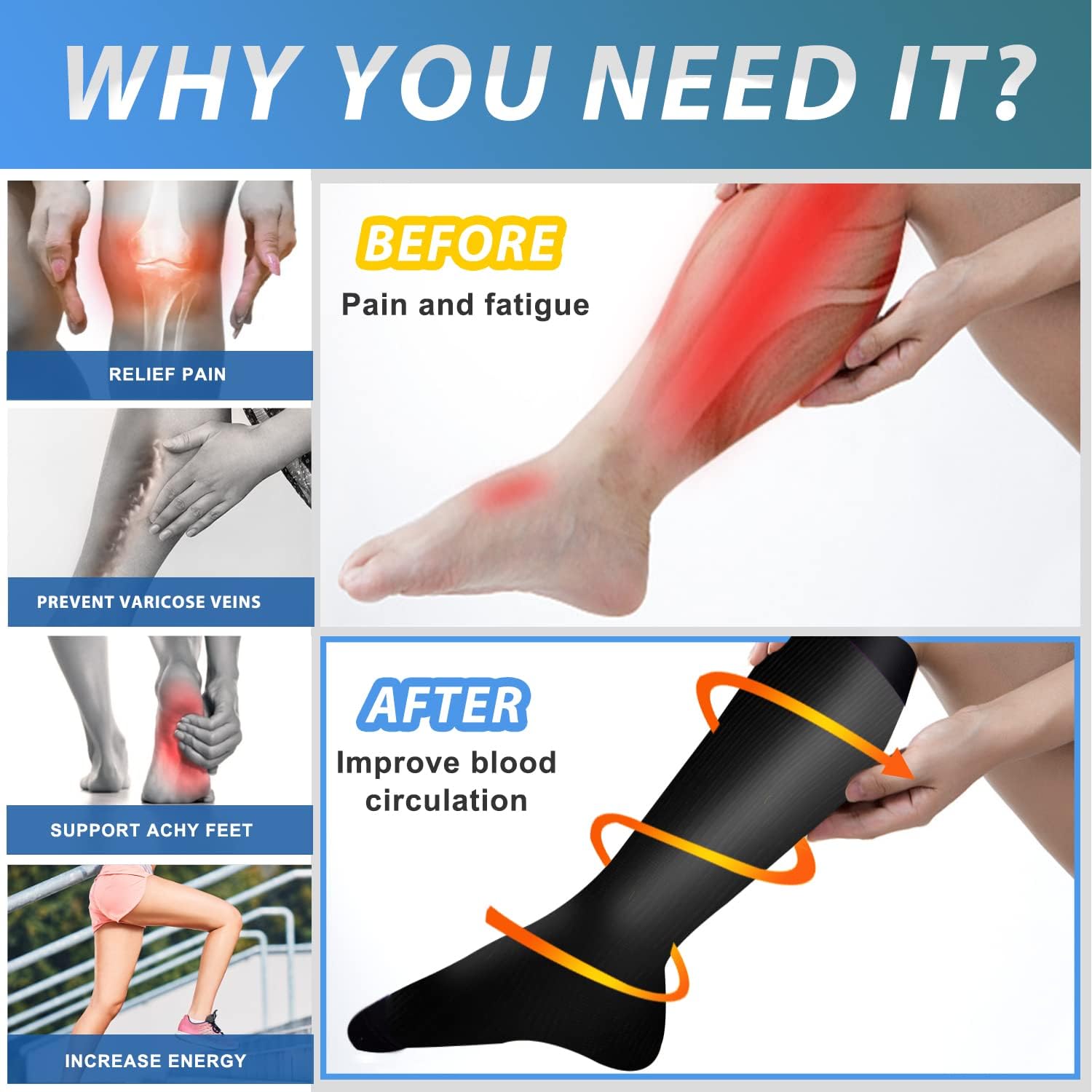 Aoliks Compression Socks for Women & Men 4 Pairs, Best Support for Nurses Running Travel - Image 3