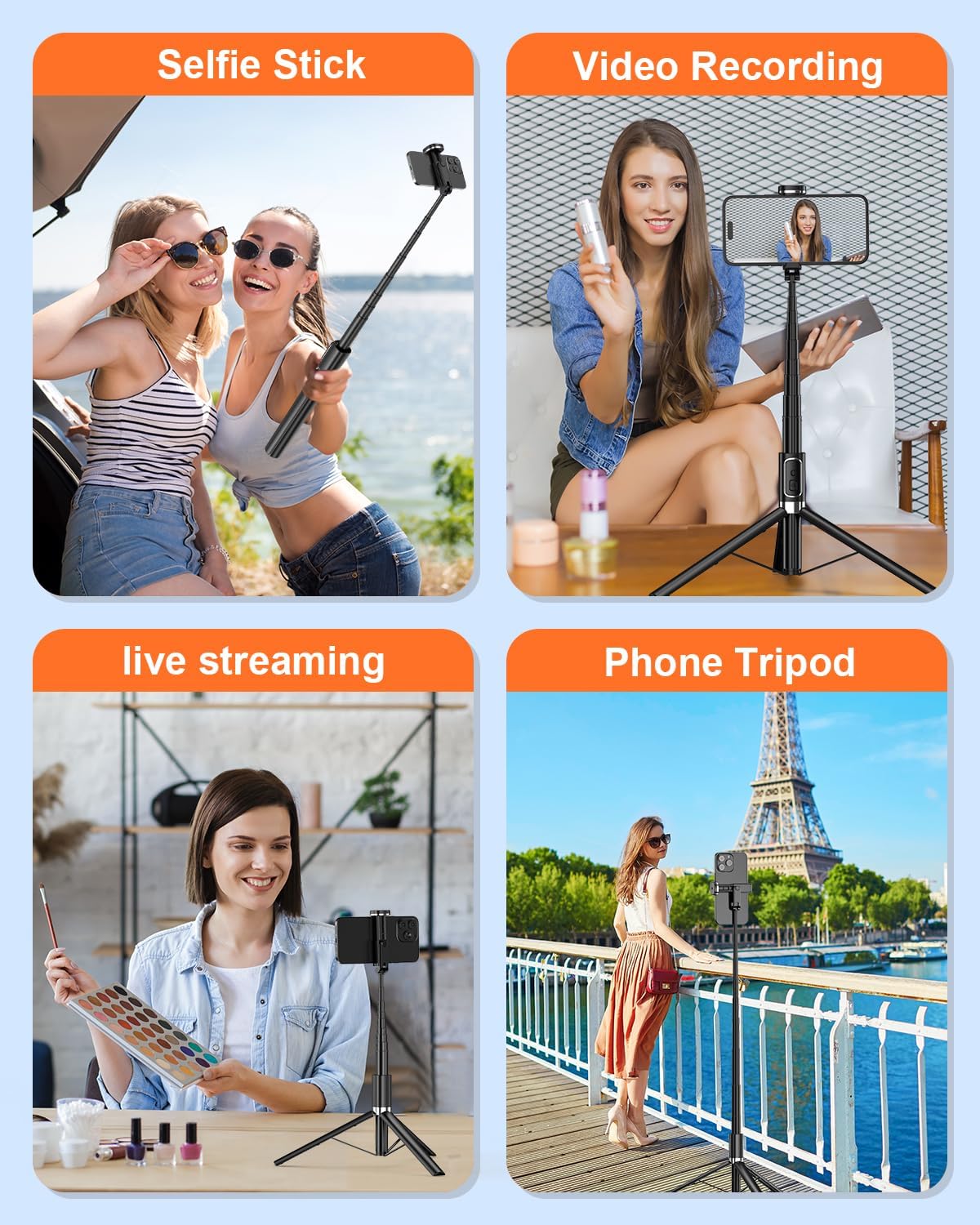 Selfie Stick,67 inch/1.7 Meter Selfie Stick Tripod,Gifts for Women Men,Portable Cell Phone Tripod Stand with Wireless Remote Shutter Compatible with iPhone 16e/16/15/14/13, Samsung Series(Black) - Image 8