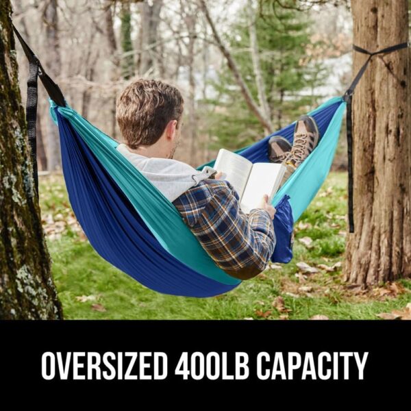 GORILLA GRIP Durable Portable Camping Hammock, Holds 400lbs with Heavy Duty Tree Straps, Comfortable Travel Swing, Camp Hammocks, Easy to Use and Install, Outdoor Essentials, Blue, 9x4.5 FT - Image 4