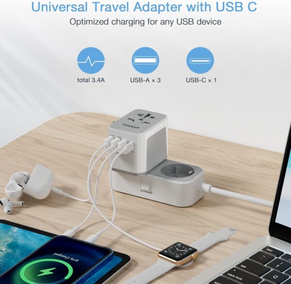 TESSAN Universal Travel Adapter, International Power Adapter with 4 USB Ports (1 USB C), Worldwide Plug Adaptor Wall Charger for USA to Europe UK France Germany Spain Ireland Australia(Type C/G/A/I) - Image 4