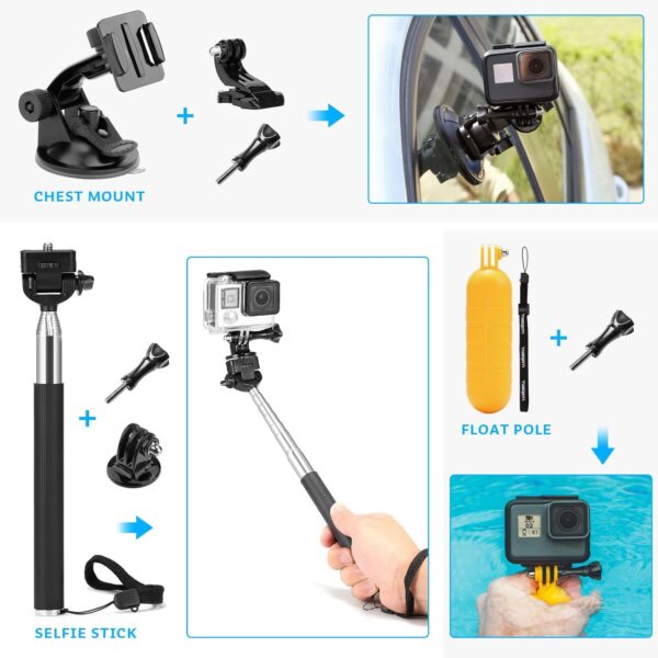 Luxebell Accessories Kit for AKASO EK5000 EK7000 4K WiFi Action Camera GoPro Hero 12 11 10 9 8 7 6 5/Session 5/Hero 4/3+/3/2/1 Max Fusion SJ4000 SJ5000 (14-in-1) - Image 3