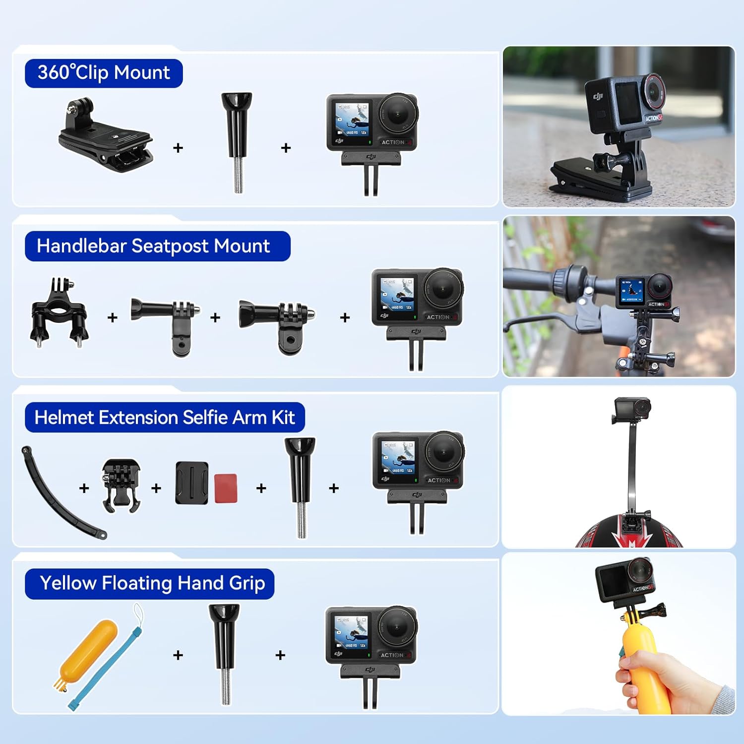 DJI Osmo Action 4 Standard Combo with 50 Piece Accessory Kit + 2 Extra Batteries + 64GB Card, 4K/120fps Waterproof Action Camera with a 1/1.3-Inch Sensor, Long-Lasting 160 Mins, Outdoor Camera - Image 4