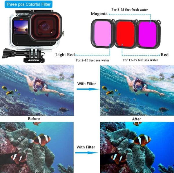 Accessories Kit for Gopro Hero 13 12 11 10 9 Black Waterproof Housing Silicone Case Glass Screen Protector Bundle for Go pro Gopro13 Gopro12 Gopro11 Gopro10 Hero13 Hero12 Hero11 Hero10 Camera 62E - Image 4