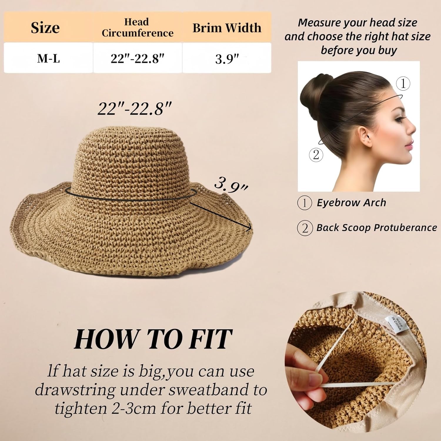 Floppy Big Beach Straw Hats for Women Foldable Summer Wide Brim Packable Sun Hat Womens Travel Straw Fedora Hat - Image 3