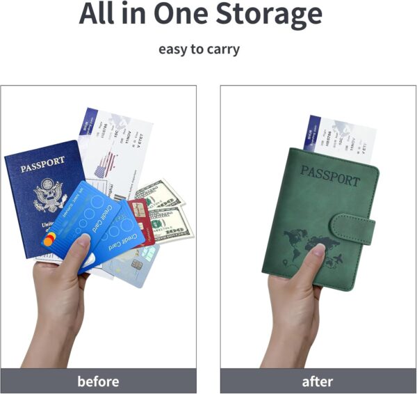 Passport Holder, Passport Cover with Credit Card Slot and Boarding Pass Slot Combo, Passport Wallet Case Book Travel Must Have, RFID Blocking Leather Travel Accessories, Green - Image 4