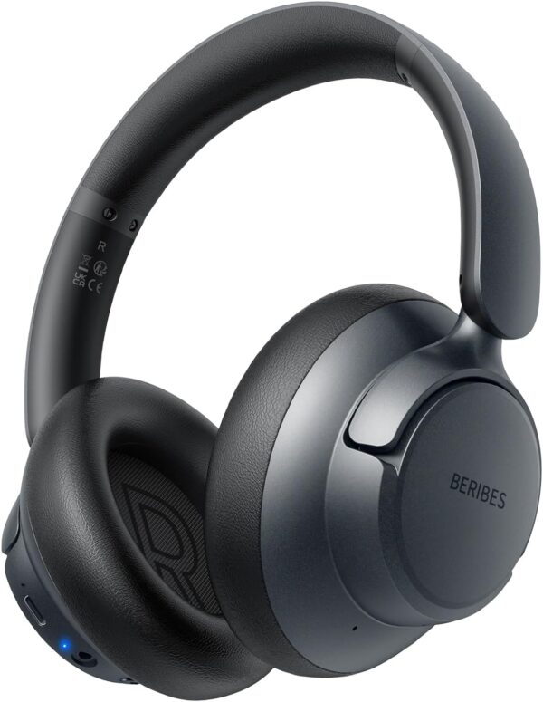 BERIBES Upgraded Hybrid Active Noise Cancelling Headphones with Transparent Modes,70H Playtime Bluetooth Headphones Wireless Bluetooth with Mic, Deep Bass,3.5MM Cable,Soft-Earpads,Fast Charging-Black - Image 2