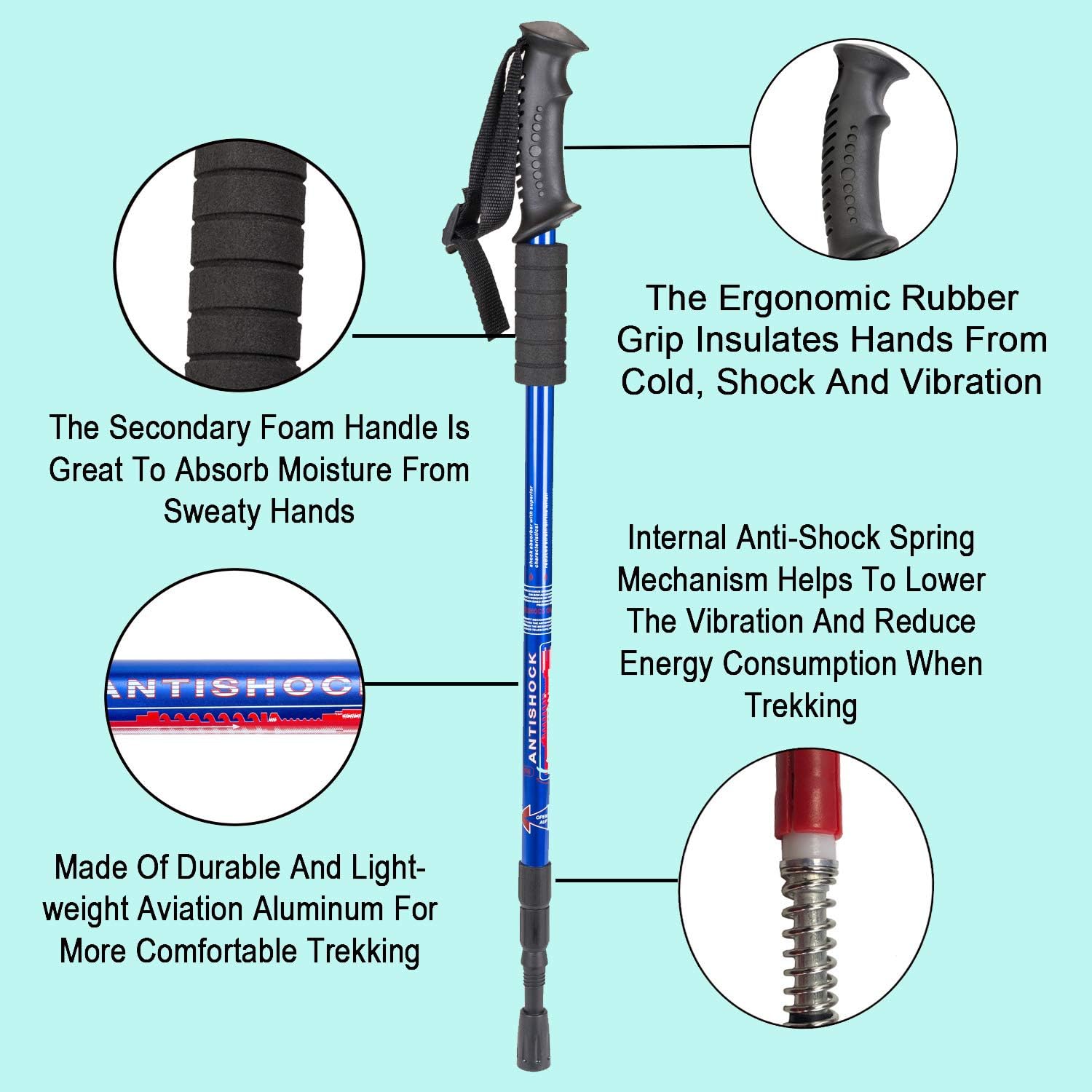 Aihoye Hiking Trekking Poles, 2 Pack Collapsible, Lightweight, Anti Shock, Walking Sticks, Adjustable Hiking Pole for Men and Women - Image 3