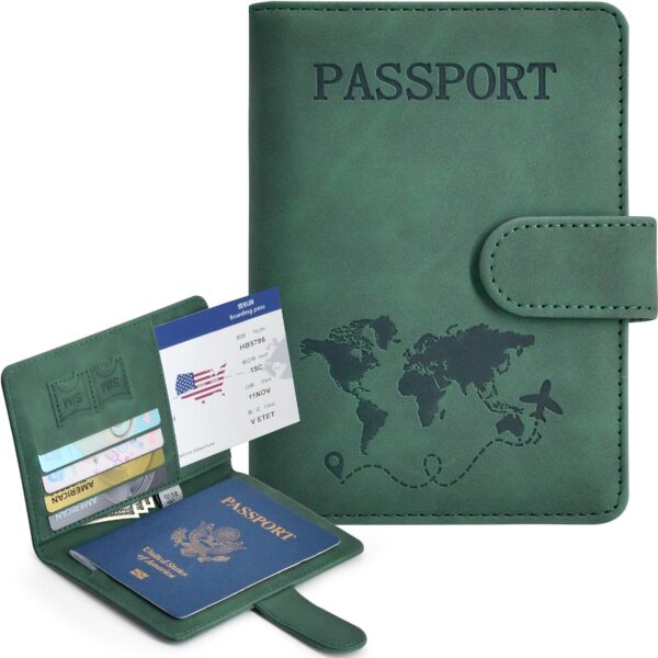 Passport Holder, Passport Cover with Credit Card Slot and Boarding Pass Slot Combo, Passport Wallet Case Book Travel Must Have, RFID Blocking Leather Travel Accessories, Green - Image 3