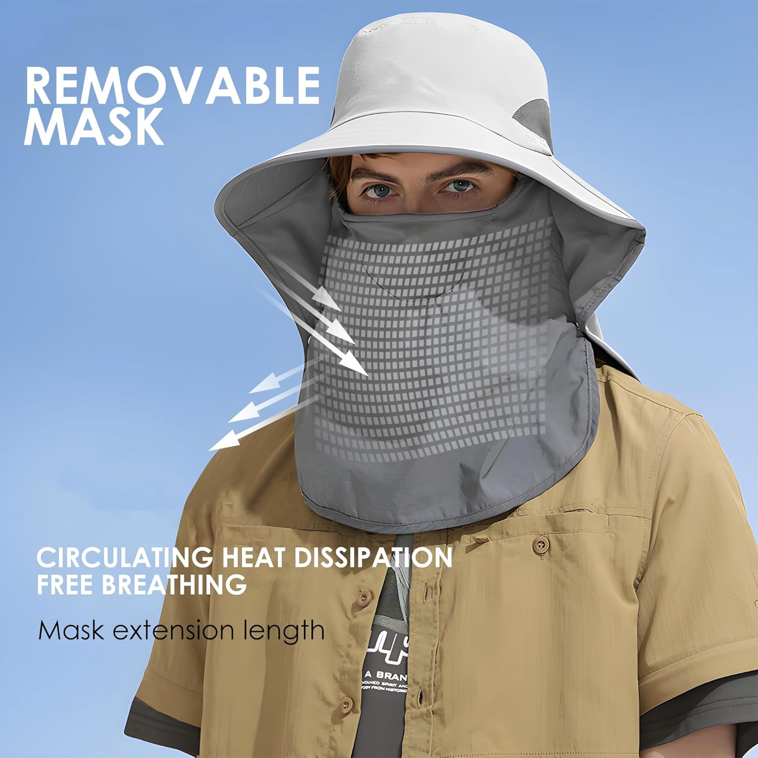 Outdoor Sun Hat Detachable Neck Face Flap UPF 50+UV Protection Visor Fishing Hats with Neck Flap for Men & Women - Image 5