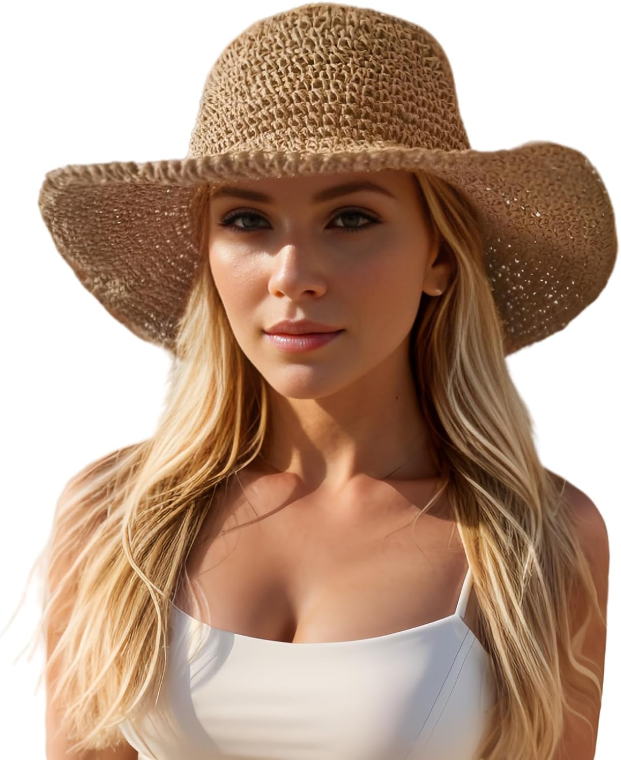 Floppy Big Beach Straw Hats for Women Foldable Summer Wide Brim Packable Sun Hat Womens Travel Straw Fedora Hat - Image 2