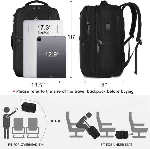 MATEIN Carry on Backpack, Flight Approved Travel Backpack with USB Port, TSA Personal Item Travel Bag fits 17" Laptop, Large Water Resistant Luggage Overnight Weekender Bag for Men & Women, Black - Image 8