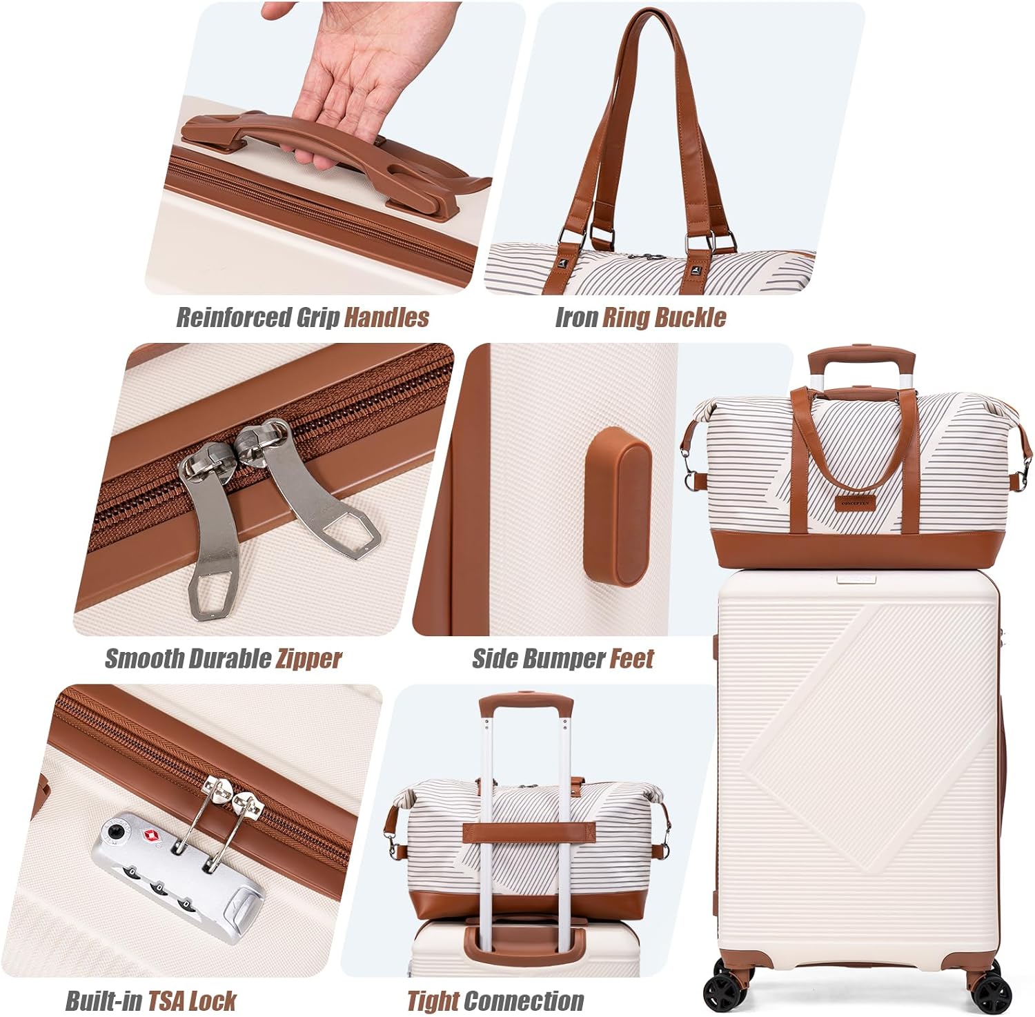 Luggage Sets 5 Piece, Suitcases With Wheels, Lightweight Travel Luggage Set With TSA Lock, ABS Hardshell Carry On Suitcase Set, White - Image 3