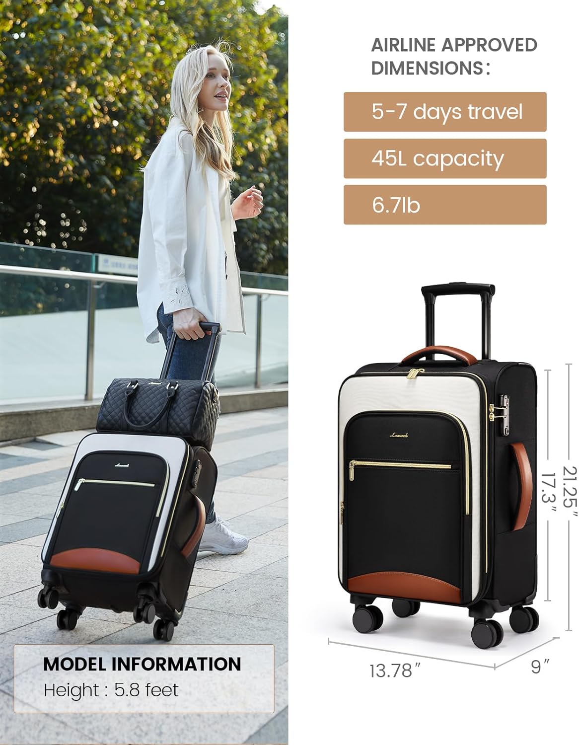 LOVEVOOK Carry On Luggage 22x14x9 Airline Approved, 20 Inch Softside Suitcases with Wheels, Lightweight Spinner Carry on Suitcase with TSA Lock, Water-Resistant Large Capacity Luggage for Travel - Image 8