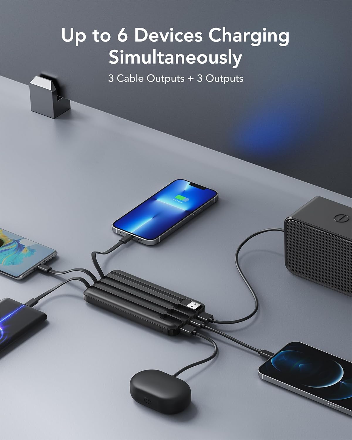 charmast Portable Charger with Built in Cables, Power Bank with Cords Wires, Slim 10000mAh Travel Battery Pack 6 Outputs 3 Inputs 3A Fast Charging for Samsung Google Pixel LG Moto iPhone iPad - Image 4