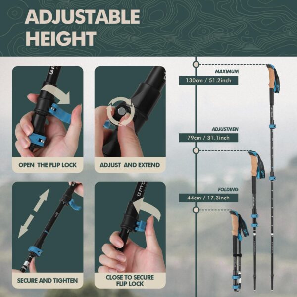 GPTCAMP Walking Sticks,Trekking Poles Collapsible Hiking Poles,Lightweight Folding Travel Walking Pole for Men Women,2pc Adjustable Hiking Stick with EVA Foam Grips for Backpacking - Image 4