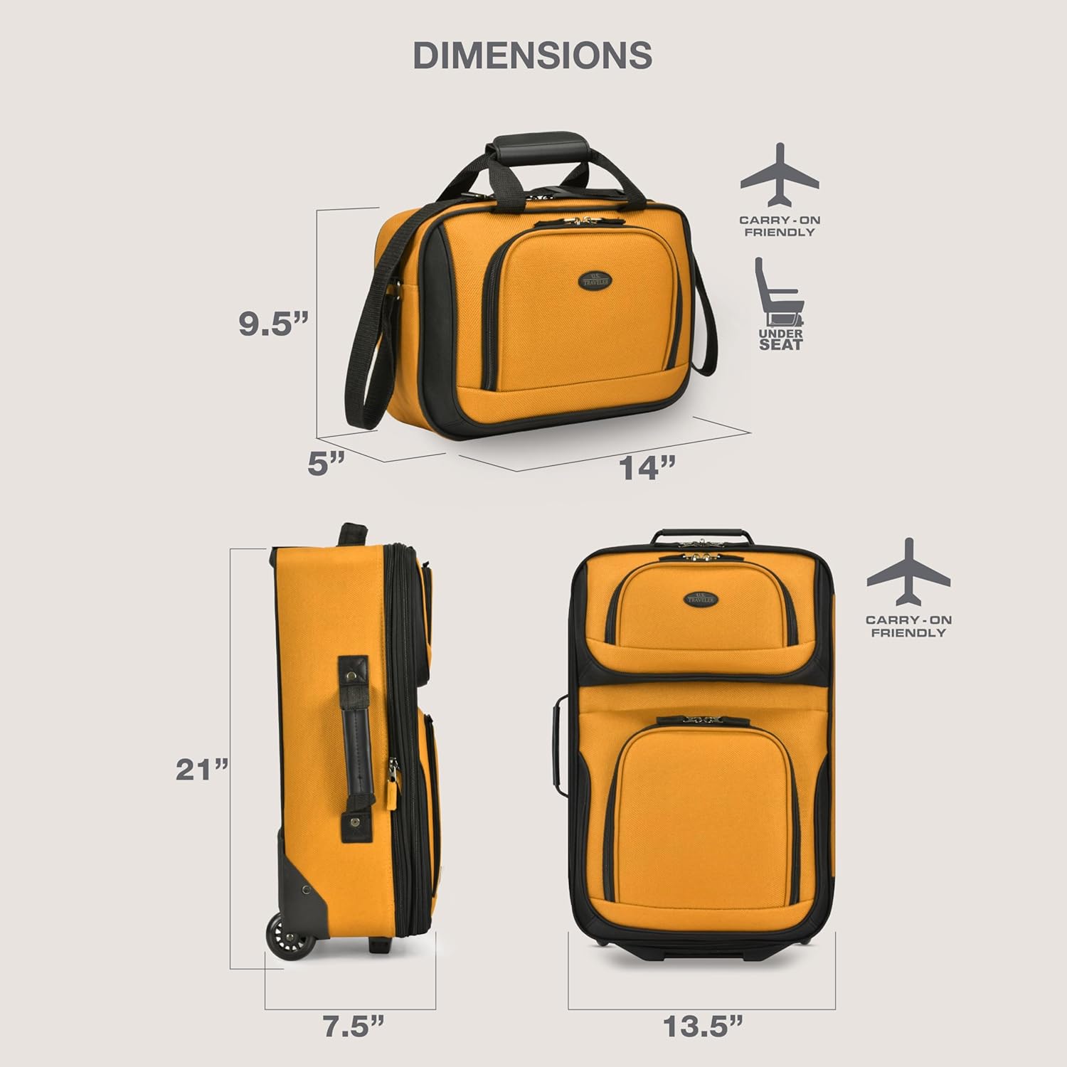 U.S. Traveler Rio Fabric Expandable Carry-on Luggage, Rolling Suitcase, Orange, 2 Wheel Set - Image 6