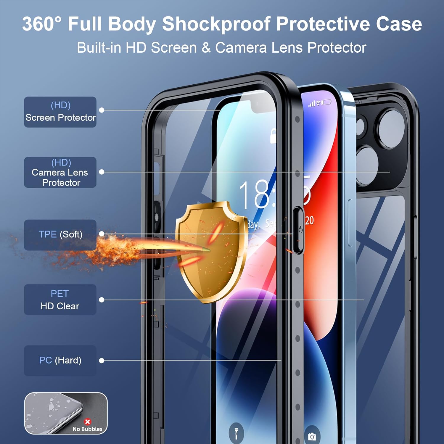 SPIDERCASE for iPhone 14 Case Waterproof, Built-in Lens & Screen Protector, Full Heavy Duty Protection, 12FT Military Shockproof, Dustproof, Anti-Scratched Phone Case,Black/Clear - Image 5