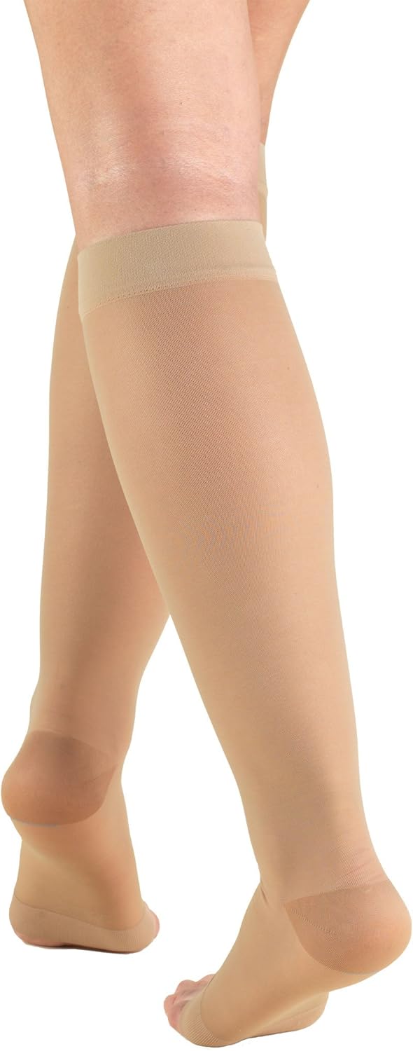 Truform Sheer Compression Stockings, 15-20 mmHg, Women's Knee High Length, Open Toe, 20 Denier, Nude, Large - Image 3