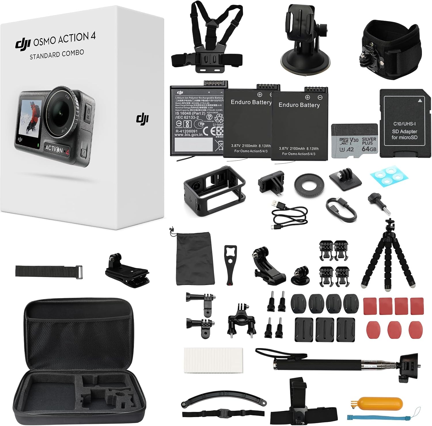 DJI Osmo Action 4 Standard Combo with 50 Piece Accessory Kit + 2 Extra Batteries + 64GB Card, 4K/120fps Waterproof Action Camera with a 1/1.3-Inch Sensor, Long-Lasting 160 Mins, Outdoor Camera - Image 2