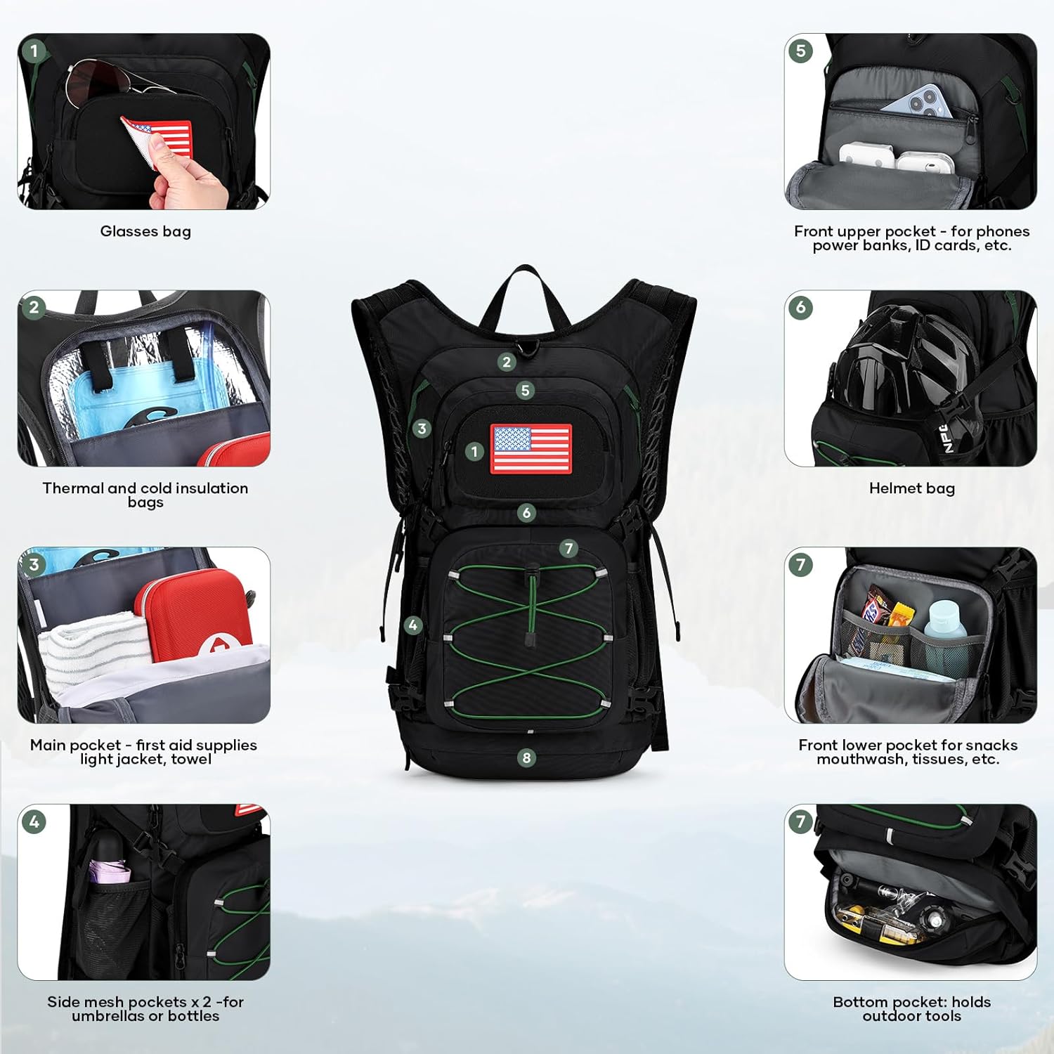 Maelstrom Hydration Hiking Backpack with 2L/3L Water Bladder, High Flow Bite Valve Camping Daypack Lightweight - Image 3