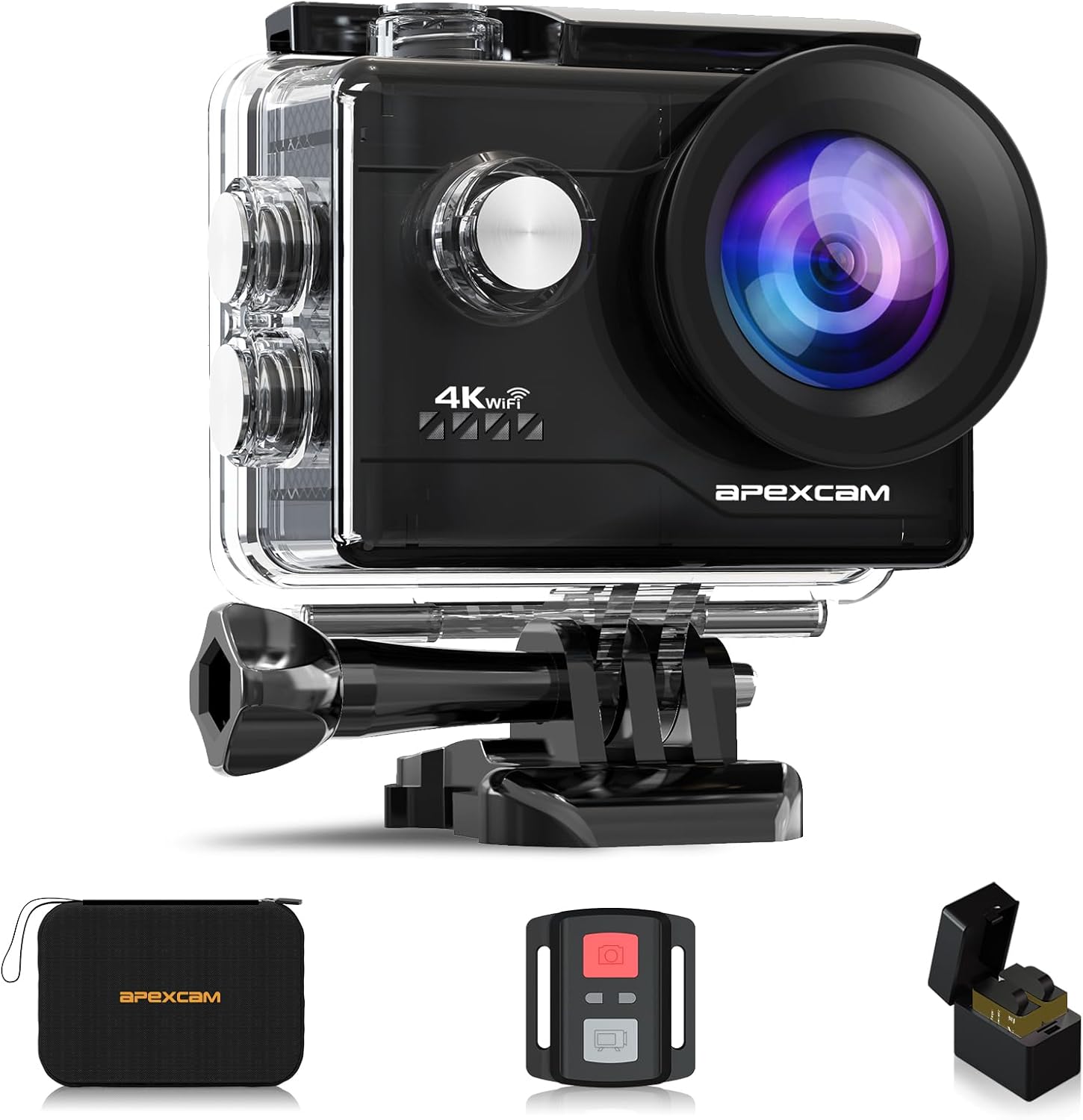 Apexcam Action Camera 4K Sports Cameras 20MP 40M 170°Wide-Angle WiFi Waterproof Underwater Camera with 2.4G Remote Control 2 Batteries 2.0'' LCD Ultra HD Cameras with Mounting Accessories Kit - Image 2