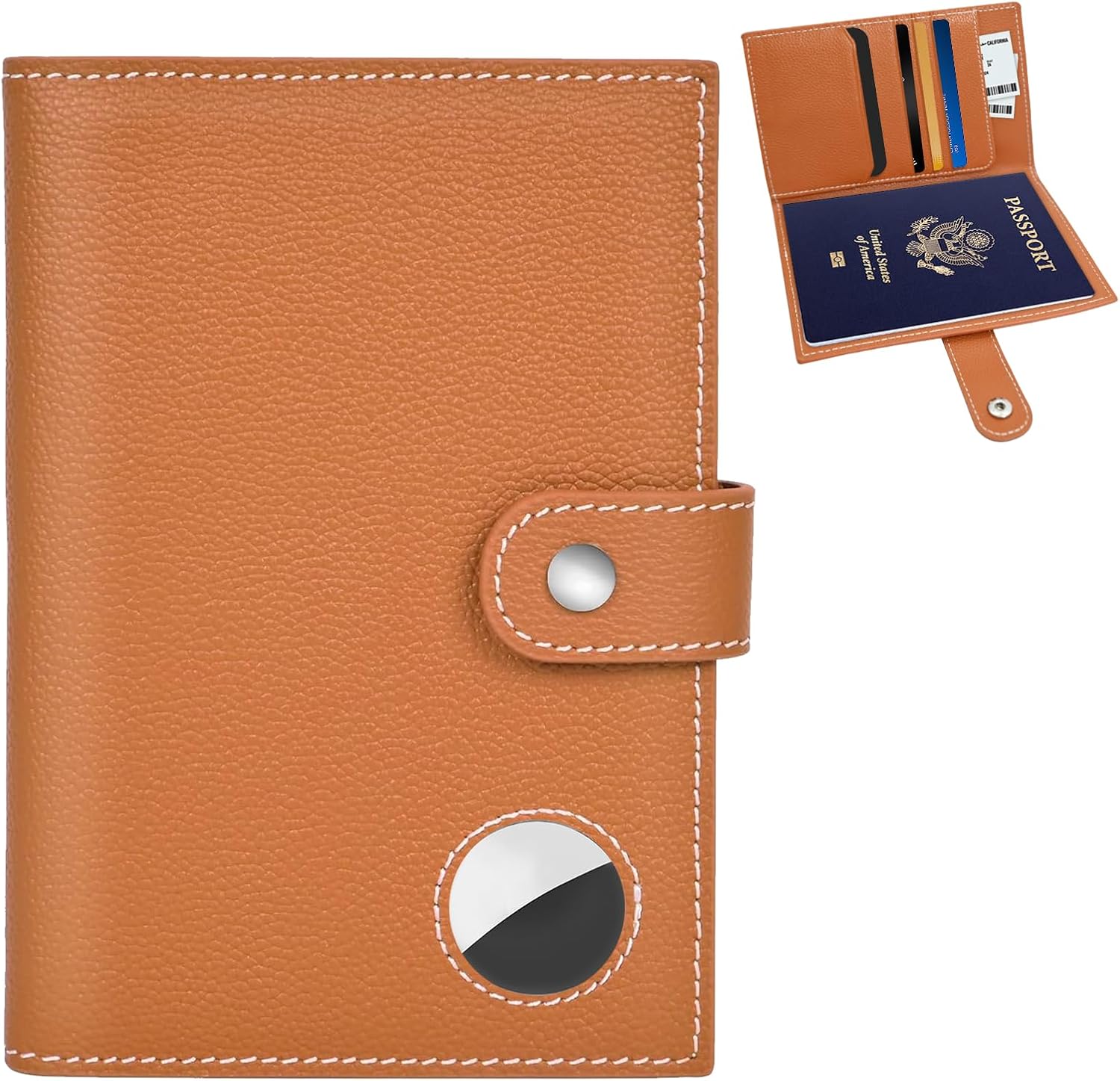 Genuine Leather Passport Holder, RFID Blocking Travel Wallet for Men/Women, Stylish Passport Cover with Airtag Slot, Durable Passport Wallet case travel essentials (Brown) - Image 2